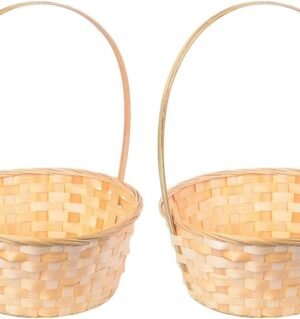 2Pcs Handwoven Bamboo Flower Baskets, Decorative Beige Woven Containers for Storage and Display, 11.81 X 7.48 X 7.48 Inches