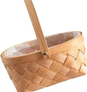 Rattan Wicker Easter Basket Wood Baskets with Handles for Easter Fall Decor Picnics Gardening Parties Weddings Rustic Home Decor Organizer Basket L