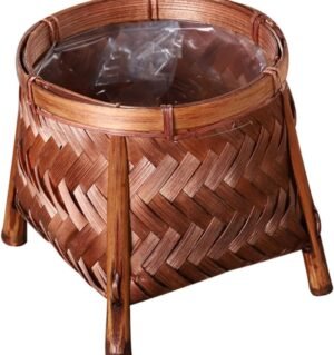 Bamboo Flowerpot Woven Storage Basket Large Mouth Diameter for Flower Arrangement Decorative Basket