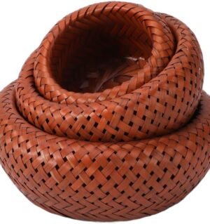 Natural Bamboo 3-Piece Set: Hand Woven Fruit & Veggie Baskets - Round & Stackable, 5.5", "7", "10" Inches
