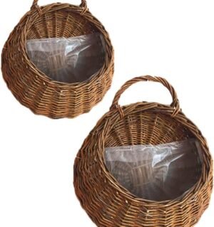 Wicker Woven Baskets 2pcs Wall Hanging Planters Rattan Woven Storage Basket Flower Arrangement Container for Decoration