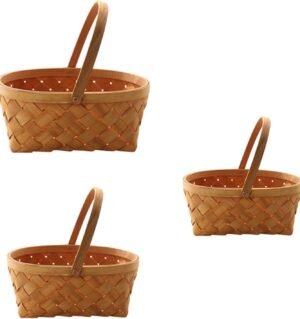 Wicker Bread Baskets With Handles, Wood Gardening Basket, Handmade Woven Fruits harvest Storage Serving Basket Holder, Gift Packing Chip Picnic Basket, Baskets For Gathering Vegetables