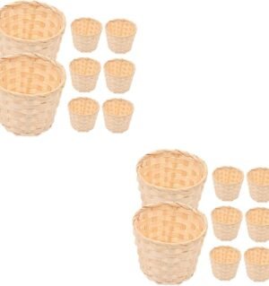 2sets Versatile Bamboo Bucket Woven Storage Basket for Cosmetics Office Supplies More 8pcs*2