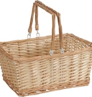 Woven Market Basket, Handwoven Willow Weave, Stylish Handles with Durable Metal Anchors, Classic and Versatile, Attractive, Spacious, Lightweight, Natural