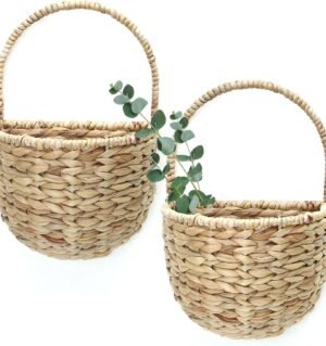 Woven Wicker Wall Hanging Basket Storage for Garden,Hanging Basket,Wall Hanging Baskets for Decorative Plants And Flowers,Semiround,Set of 2