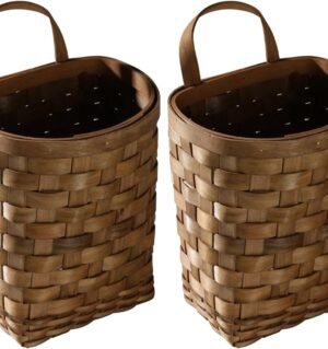 Wooden Flower Basket - Jute Hanging Rattan Wall Mount Wicker Basket - 2pcs