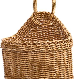 Handwoven Wicker Hanging Storage Basket for Kitchen Rustic Wall Mounted Organizer for Garlic