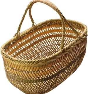 Bamboo Shopping Basket Fruit Woven Basket with Handle Garden Trug Harvesting Pantry Baskets Woven Shopping Baskets Wicker Basket with Handle Gathering Grocery Bamboo Weaving Khaki