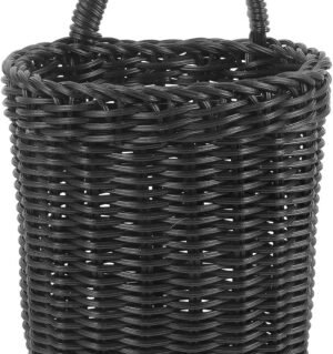 Nordic Style Woven Hanging Wall Basket, Black Plastic Storage Basket for Kitchen, Bathroom, Living Room, 9.05 X 5.90 X 4.72 Inches, Multi-Functional Organizer with Handle