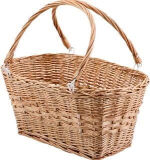 Rectangular Wicker Storage Baskets with Collapsible Handles, Hand Woven Wicker Basket for Shopping Picnic Garden Easter Candy