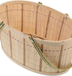 Rustic Style Woven Bamboo Basket Large Storage Basket with Handle for Home Kitchen Picnic Gardening