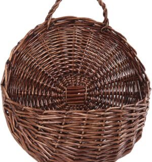 Handmade Woven Wicker Hanging Storage Basket, Wall Decorations for Home Garden Wedding, Brown, 14.2×11.8×4.7 inch