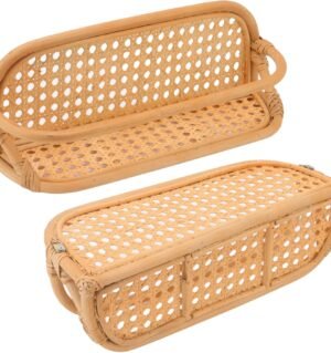 Floating Shelf, Wall Mounted Shelf Storage Organizer Rattan Decorative Shelves Hanging Basket for Shower Kitchen Bathroom Pantry Entryway Storage