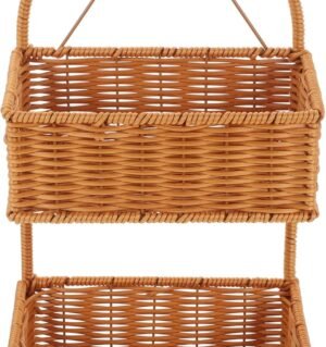Wall 2 Tiers Storage Basket Woven Hanging Organizer Basket Wall-mounted Organizer Bins Decorative Wall Basket for Home Kitchen Bathroom over The Door Organizer