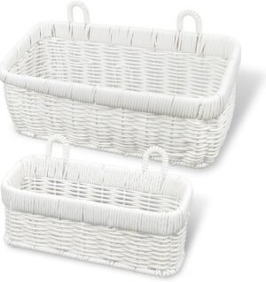 Wall Hanging Basket, Boho Style Hand-Woven Hanging Storage Baskets - Set of 2, Ideal for Boho Room Decor, Kitchen, Garden, and Living Room