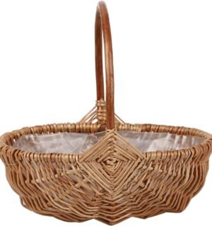 Rattan Flower Basket, Handmade Wicker Planter Basket with Plastic Liner & Handle, Woven Storage Basket for Home Wedding Garden Decoration, Brown