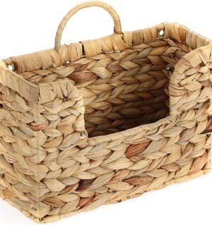 Woven Hanging Magazine Holder, Water Hyacinth Magazine Basket, Wall Mounted Storage Basket for Books & Files, Wall File Organizer Magazine Rack with Handle for Home & Office - 11.8x4.3x7.9 Inch
