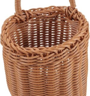 Hanging Basket Door Wall Mounted Kitchen Storage Basket - Mini Wicker Flower Basket Organizer Portable Fruit Vegetable Rattan Basket 5x3.5x9 Inch