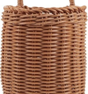 Sundries Retro Hanging Rattan Wall Basket Handwoven Wood Storage Basket Portable Wall Hanging Flower Basket Organizer Fruit Vegetable Rattan Box Home Decoration Front Door Basket