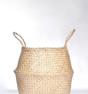 Seagrass Belly Basket for Storage, Plant Pot, Laundry, Picnic, and Grocery (Medium, Natural)