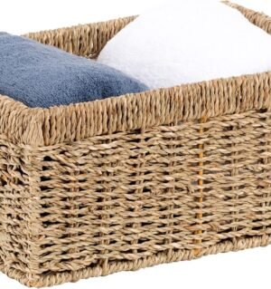 Wicker Baskets (Medium, Seagrass, 1PC) Rattan Storage Baskets for Shelves, Woven Seagrass Holder